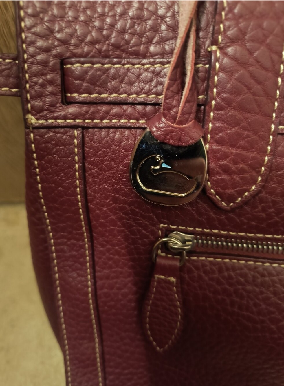 Vintage 2000s Dooney & Bourke Bordeaux Leather Tote Bag | Rare Paisley Interior - Picture 4 of 11